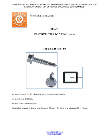1 x FASTOVIS Hexagonal Head 6.3X105 Zinc Plated