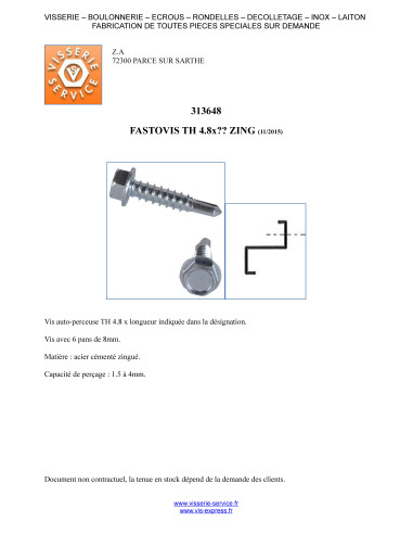 1 x FASTOVIS Hexagonal Head 4.8X19 Zinc Plated