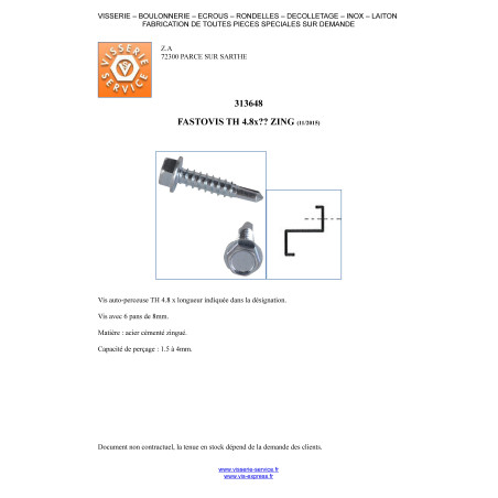 1 x FASTOVIS Hexagonal Head 4.8X19 Zinc Plated