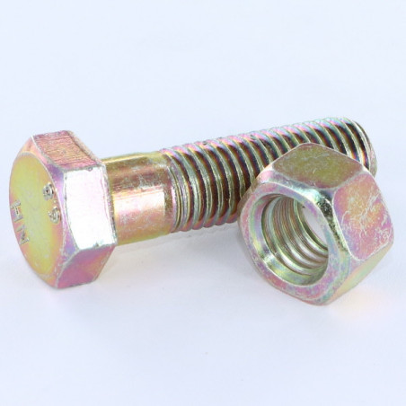 1 x Bolt With Nut Hexagonal Head M12X25 Yellow Zinc