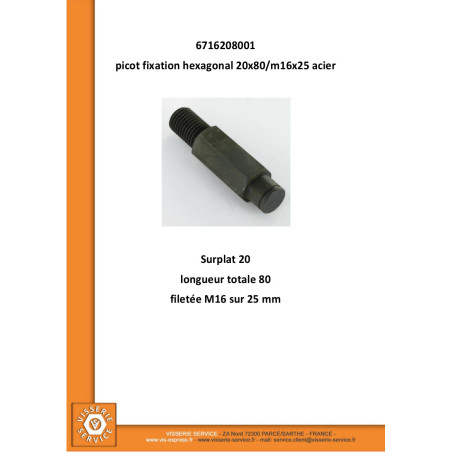 1 x PICOT fixation Hexagonal 20X80 Thread Length: M16X25 Steel
