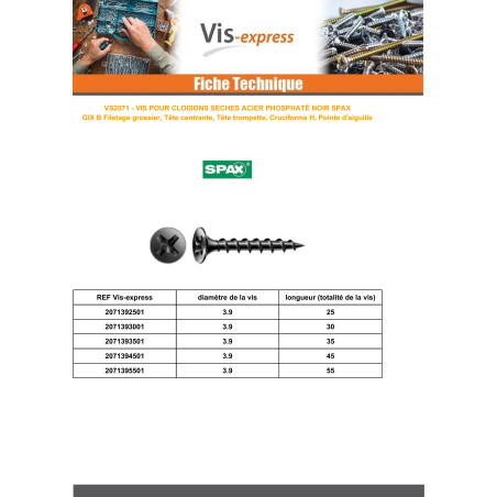 1 x 
    Drywall Screw Spax 3.9X25 Phosphated Plain GIX B
   
