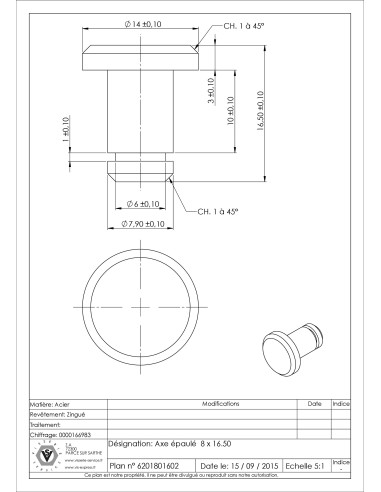 1 x Rod Shoulder 8X16.5 Zinc Plated