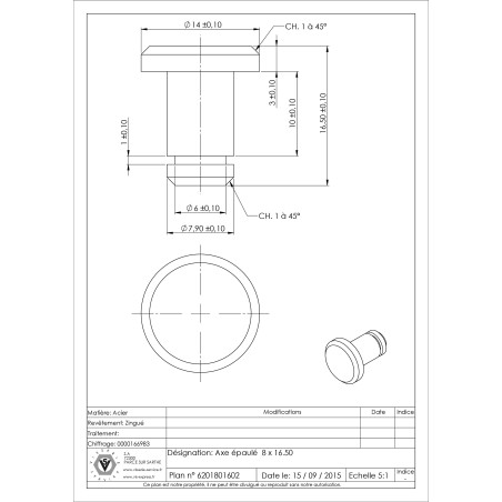 1 x Rod Shoulder 8X16.5 Zinc Plated