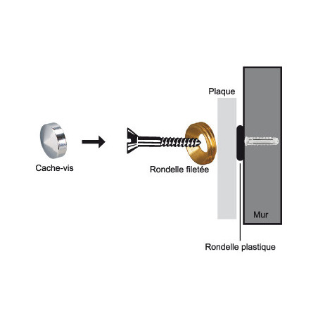 1 x Conical rosette or screw cover (1 rosette and 1 screw cup) Chrome Plated Brass Diameter 12 Linch Pin Screw M4