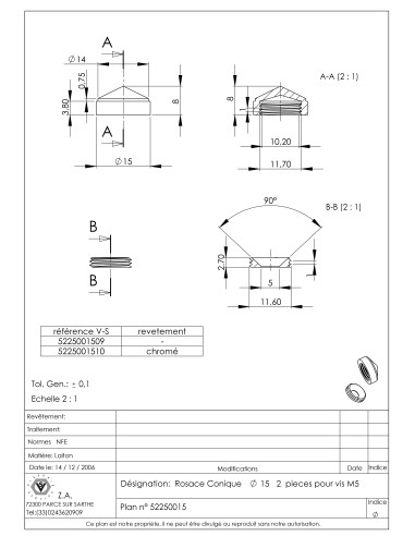 1 x Conical rosette or screw cover (1 rosette...
