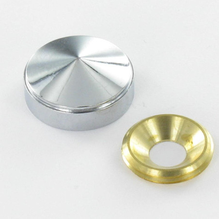 1 x Conical rosette or screw cover (1 rosette and 1 screw cup) Chrome Plated Brass Diameter 18 Linch Pin Screw M6