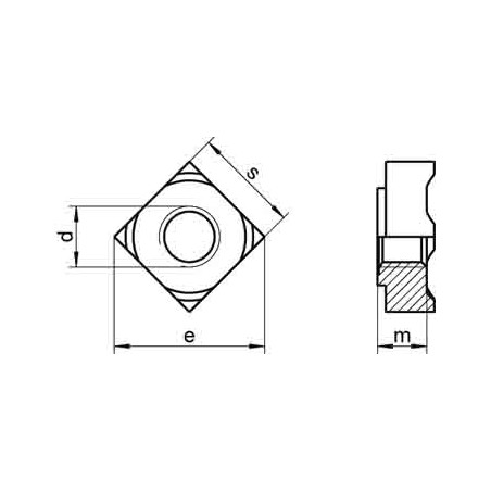 1 x Square Nut Welding M6 10X10X5 Stainless Steel A2