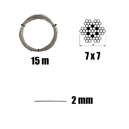 1 x Kit of 15 metres of stainless steel cable diameter 2