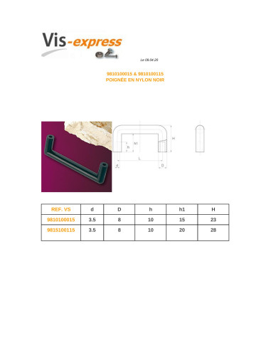1 x HANDLE black nylon Length 120