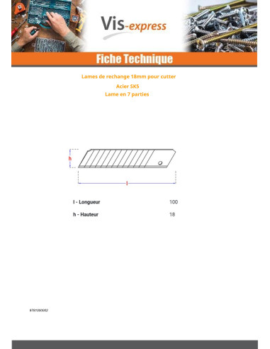 1 x Pack of Of 10 BLADE Of CUTTER 18 MM