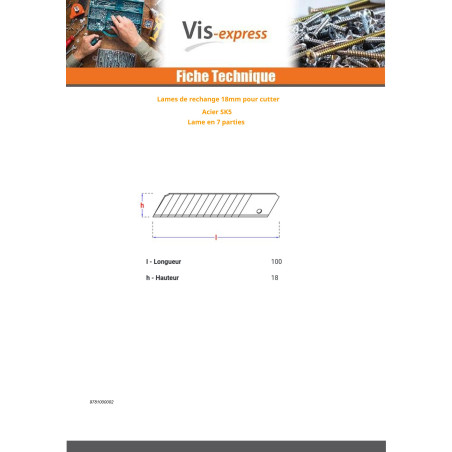 1 x Pack of Of 10 BLADE Of CUTTER 18 MM