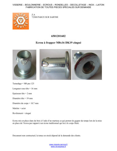 1 x Sleeve Nut M8X16 Head Diameter: 19 Zinc Plated