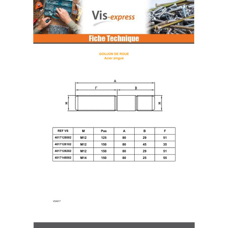 1 x Stud Of WHEEL Zinc Plated M12X80 Thread Length: 45/35 Pitch 150