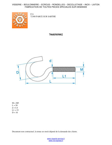 1 x Hook Machine Zinc Plated 5X50