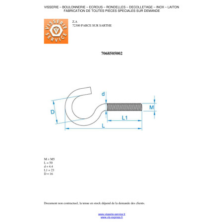 1 x Hook Machine Zinc Plated 5X50