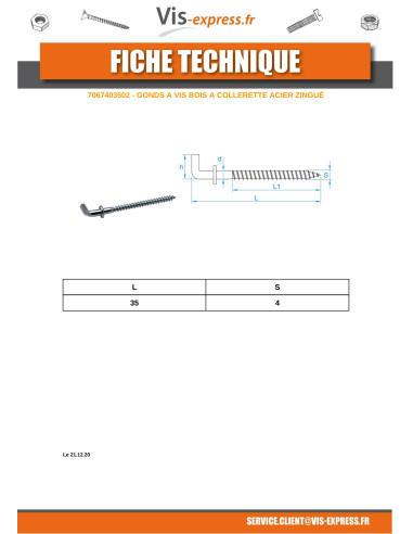 1 x Hooks to Wood Screws to Collar 4X35 Zinc...