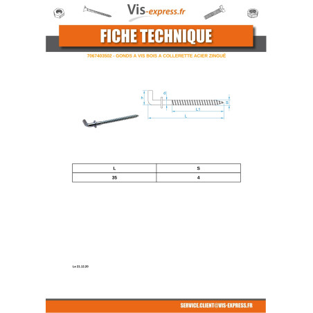 1 x Hooks Wood For Collar 4X35 Zinc Plated
