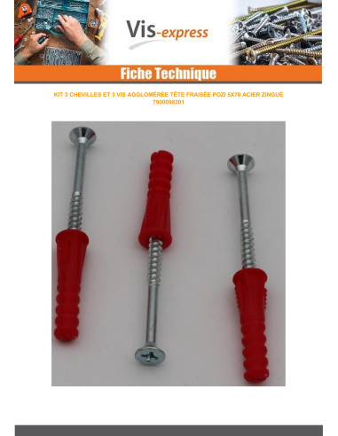 1 x KIT 3 Plug Red 9X39 With 3 Chipboard Screw