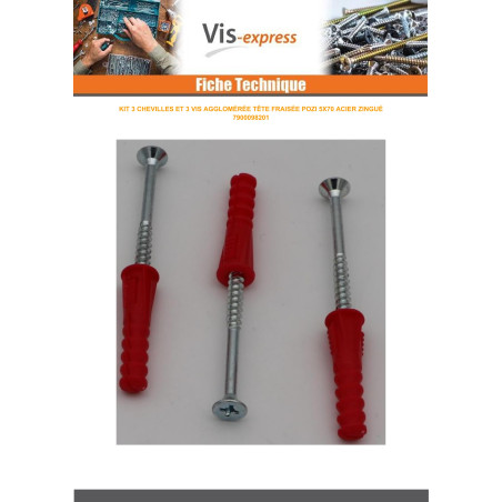 1 x KIT 3 Plug Red 9X39 With 3 Chipboard Screw