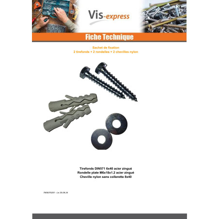 1 x KIT 2 Coach Screws/Hexagonal Head Wood 6X40 WITH2 Washer And 2 Plug