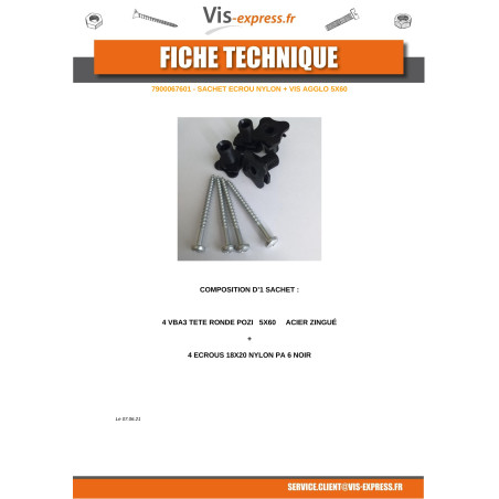 1 x Small Bag Of 4 Screw Pan Head 5X60 With 4 Nut Nylon