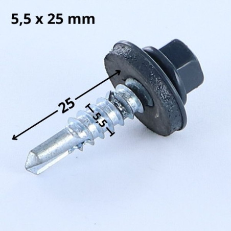 1 x Self Drilling Hexagonal Head 5.5X25 Neoprene Bonded Sealing Washer Epdm Zinc Plated RAL5008