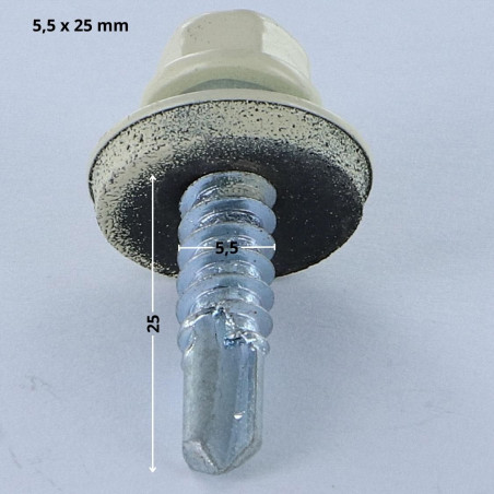 1 x Self Drilling Hexagonal Head 5.5X25 Neoprene Bonded Sealing Washer Epdm Zinc Plated Ral1015/Light Ivory