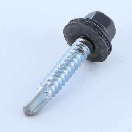 1 x Self Drilling Hexagonal Head 6.3X38 Neoprene Bonded Sealing Washer Epdm Zinc Plated Ral7024/Graphite Grey