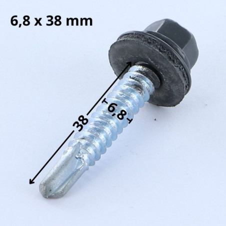 1 x Self Drilling Hexagonal Head 6.3X38 Neoprene Bonded Sealing Washer Epdm Zinc Plated Ral7024/Graphite Grey