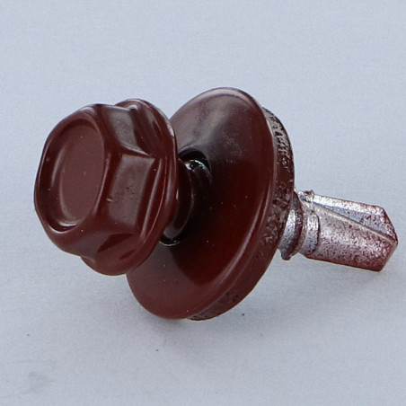 1 x Self Drilling Hexagonal Head 4.8X19 Neoprene Bonded Sealing Washer Epdm Zinc Plated Ral8012/Red Brown