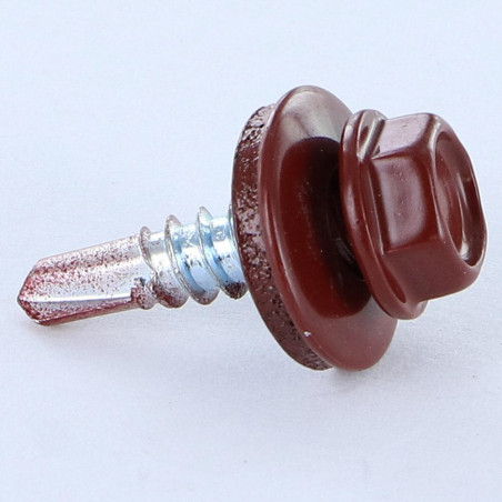 1 x Self Drilling Hexagonal Head 4.8X19 Neoprene Bonded Sealing Washer Epdm Zinc Plated Ral8012/Red Brown