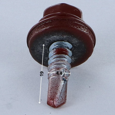 1 x Self Drilling Hexagonal Head 4.8X19 Neoprene Bonded Sealing Washer Epdm Zinc Plated Ral8012/Red Brown