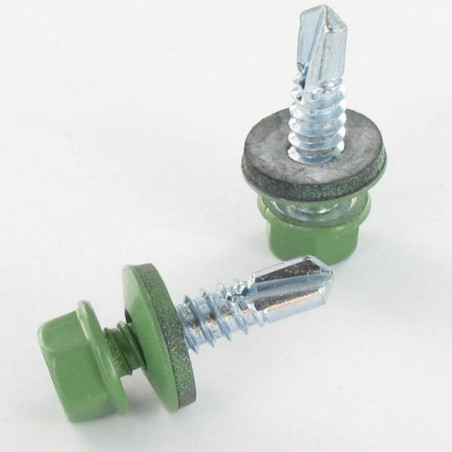 1 x Self Drilling Hexagonal Head 5.5X25 Neoprene Bonded Sealing Washer Epdm Zinc Plated Ral6011/Reseda Green