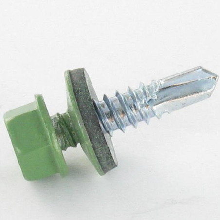 1 x Self Drilling Hexagonal Head 5.5X25 Neoprene Bonded Sealing Washer Epdm Zinc Plated Ral6011/Reseda Green