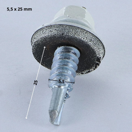 1 x Self Drilling Hexagonal Head 5.5X25 Neoprene Bonded Sealing Washer Epdm Zinc Plated Ral9010/Pure White