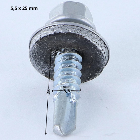 1 x Self Drilling Hexagonal Head 5.5X25 Neoprene Bonded Sealing Washer Epdm Zinc Plated Ral9006/White Aluminium