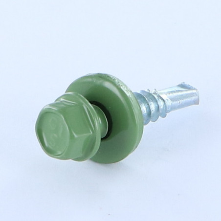 1 x Self Drilling Hexagonal Head 6.3X25 Neoprene Bonded Sealing Washer Epdm Steel Ral6011/Reseda Green
