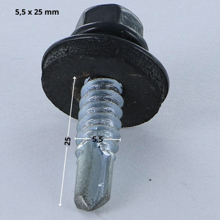 1 x Self Drilling Hexagonal Head 5.5X25 Neoprene Bonded Sealing Washer Epdm Zinc Plated Ral7016/Anthracite Grey
