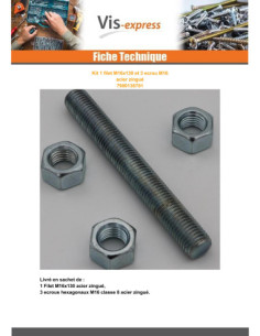 KIT 1 Thread M16X130 With 3 Nut M16 Zinc Plated