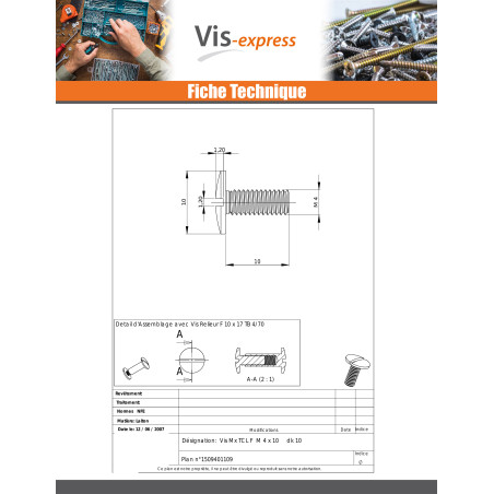 1 x Machine Screw Brass Large Pan Head Slotted Head Diameter: 10 M4X10