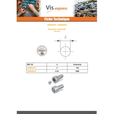 1 x BALL ANTI-THEFT Linch Pin Drive Type SW6 Stainless Steel A2