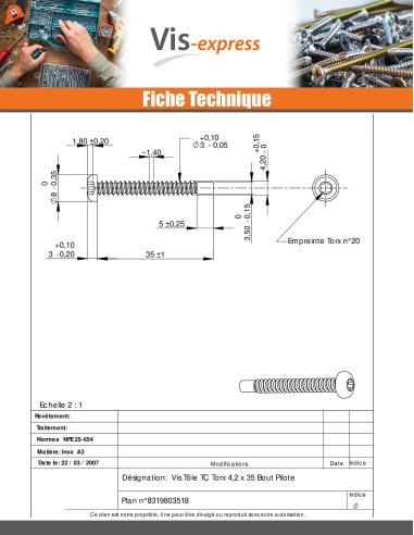 1 x Thread Rolling Screw wide domed head 4.2X35...