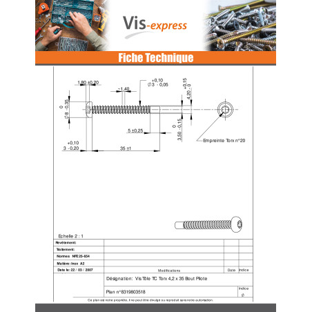 1 x Thread Rolling Screw wide domed head 4.2X35 Stainless Steel A2 T20 Pilot Point