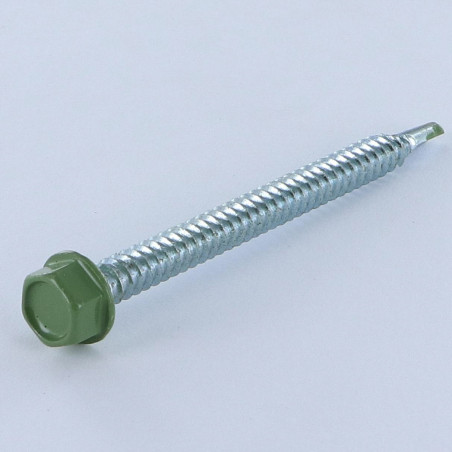1 x Self Drilling Hexagonal Head 6.3X75 Sheet Metal Thread Zinc Plated Ral6011/Reseda Green