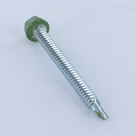 1 x Self Drilling Hexagonal Head 6.3X75 Sheet Metal Thread Zinc Plated Ral6011/Reseda Green