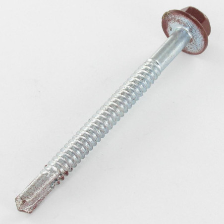 1 x Self Drilling Hexagonal Head Flange Smooth 6.3X75 Zinc Plated Ral8012/Red Brown