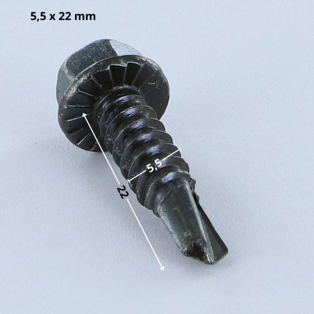1 x Self Drilling Hexagonal Head 5.5X22 Sheet Metal Thread Black Zinc Plated