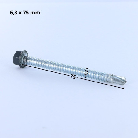 1 x Self Drilling Hexagonal Head 6.3X75 Sheet Metal Thread Zinc Plated LAQ Ral7016/Anthracite Grey