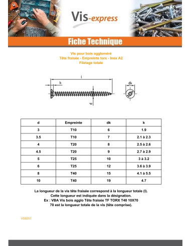 1 x Chipboard Screw Countersunk Head T40 8X50...